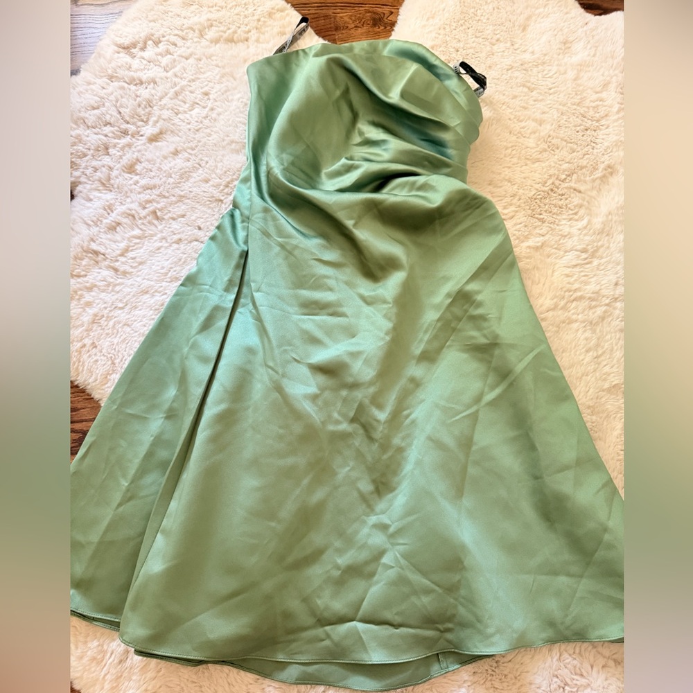 Elegant Green Satin Dress. Alfred Angelo.  Adjusted to size 4.
